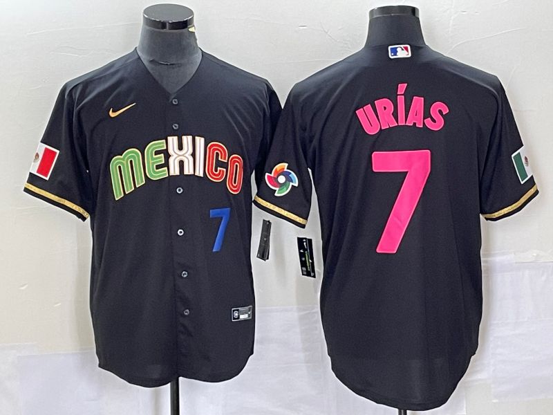 Men 2023 World Cub Mexico 7 Urias Black pink Nike MLB Jersey3